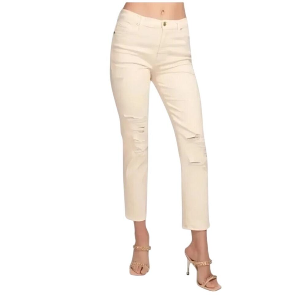 Ramy Brook Distressed Jeans High Rise Straight Leg Adriana Cream Women’s 26 NWT